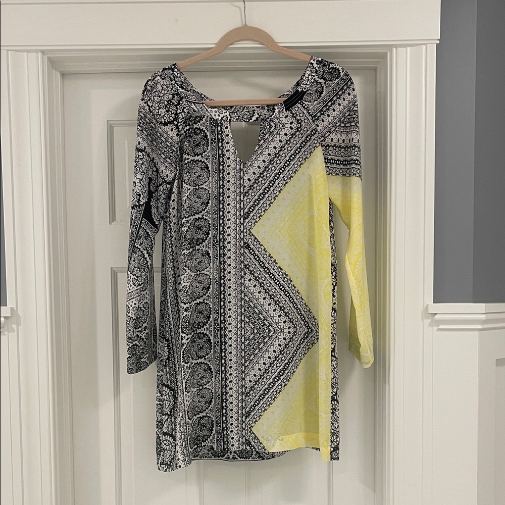 Moana Barachi Black and Yellow Patterned Long Sleeve Dress - size XS